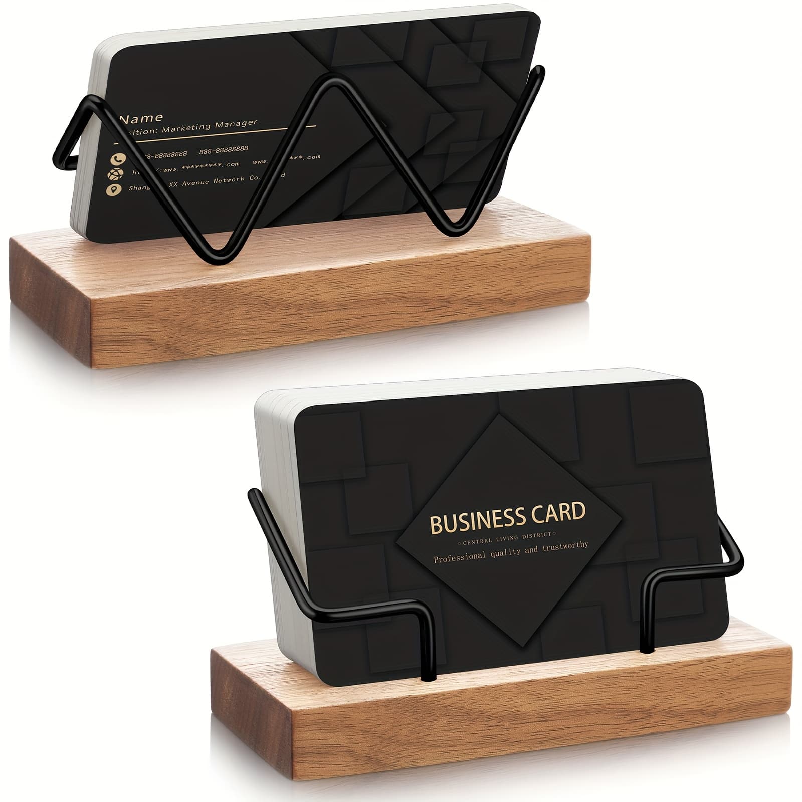TEMU 2pcs Wood Business Card & Postcard Holder For Desk - Heavy-duty Grass Display Stand With Slot, Light /black For Office & Home Desktop Organization (compatible With Card Types)