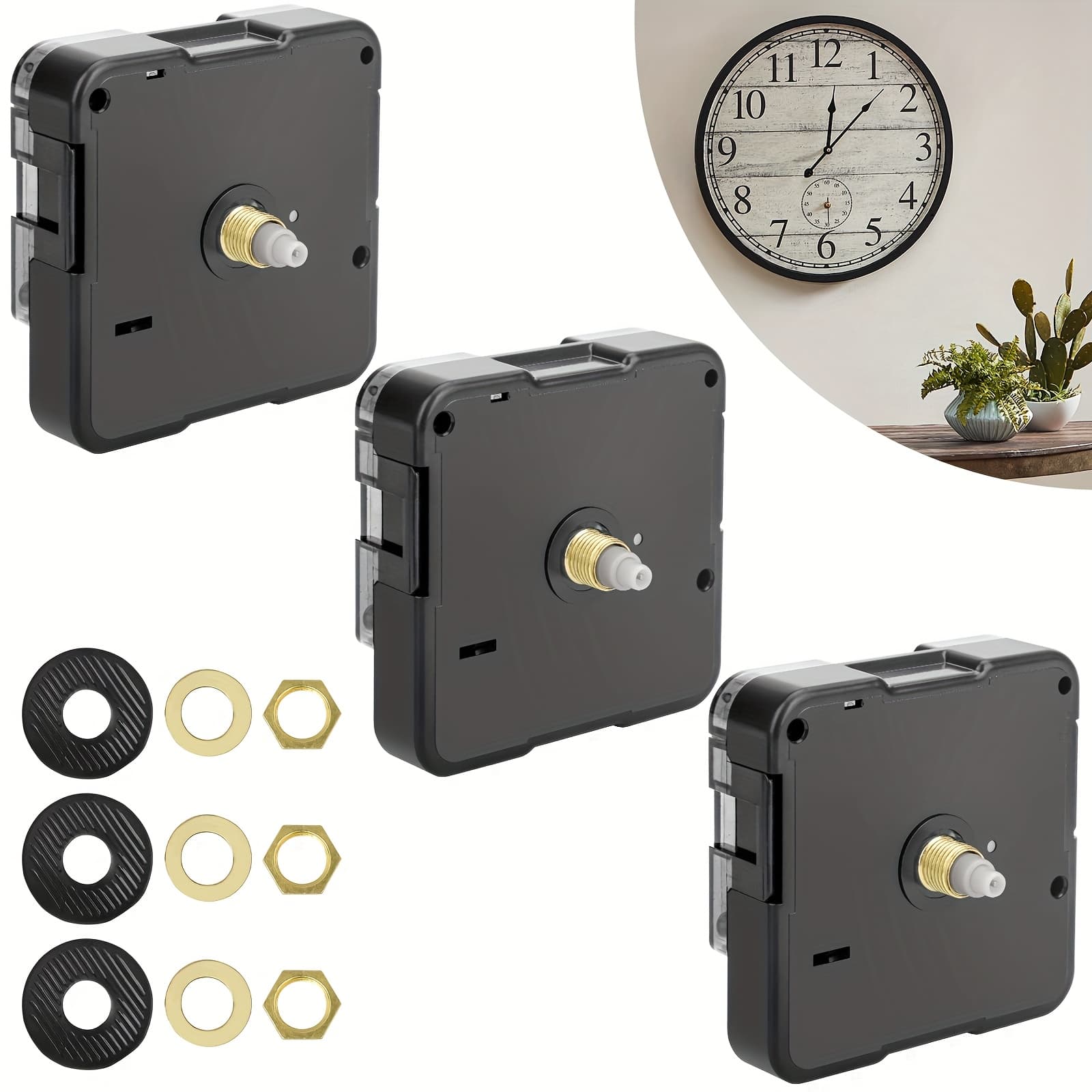TEMU 3pcs Quartz Clock Movement Repair Kit - Clock Repair Tools And Parts For Wall Clock Mechanism, Silent Clock Replacement