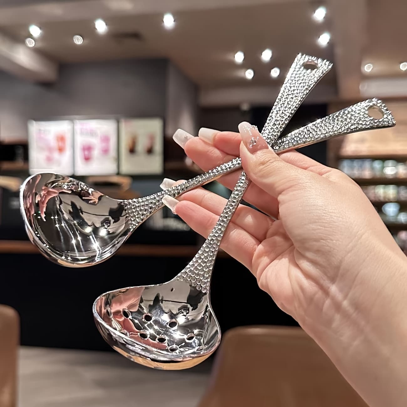 TEMU 2pcs Stainless Steel Hot Pot Spoon Ladle Colander Household Kitchen Cooking Spoon Polished Bright Surface Long Handle Soup Shell Colander Home Kitchen Supplies Spoon Hot Pot Essential Tool