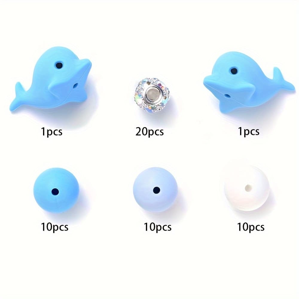 TEMU 52pcs Dolphin Silicone Beads Set Ocean Bracelet Key Chain Diy Beads Diy Supplies For Pens Lanyard Phone Chain Making Jewelry Findings