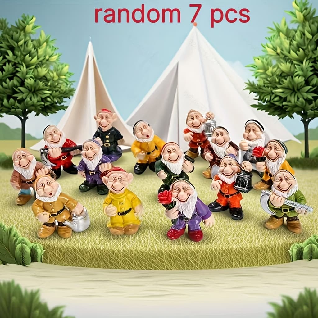 TEMU 7pcs Garden Gnome Decorations | Dwarf Resin Crafts Home Decor, Christmas Party Tabletop Ornaments To Add Fun To , Resin Material, No Electricity Required