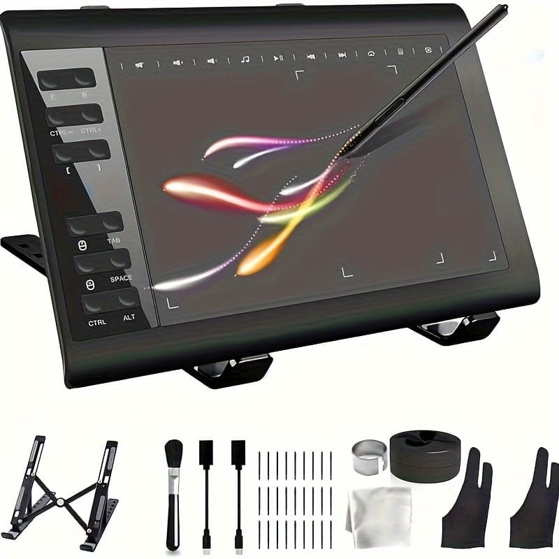 TEMU Graphics Drawing Tablet, 10x6 Inch Digital Writing Tablet With Bracket And 8192 Levels Stylus For Pc/ / 5.0 And Above With Otg Function For Drawing And Online Teaching