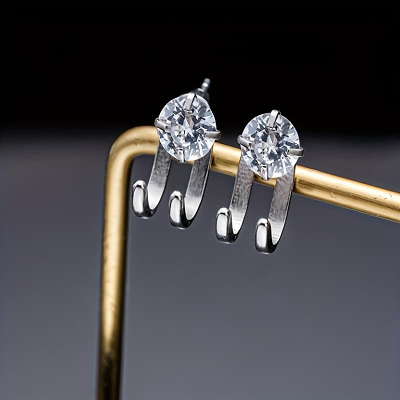 TEMU Fashionable Style 2pcs Men's Earrings, Titanium Stainless Steel Jewelry Inlaid With Synthetic Cubic Synthetic Synthetic Zircon​​, Hip-hop Fashion Daily Wear, Birthday Gifts, Party Jewelry
