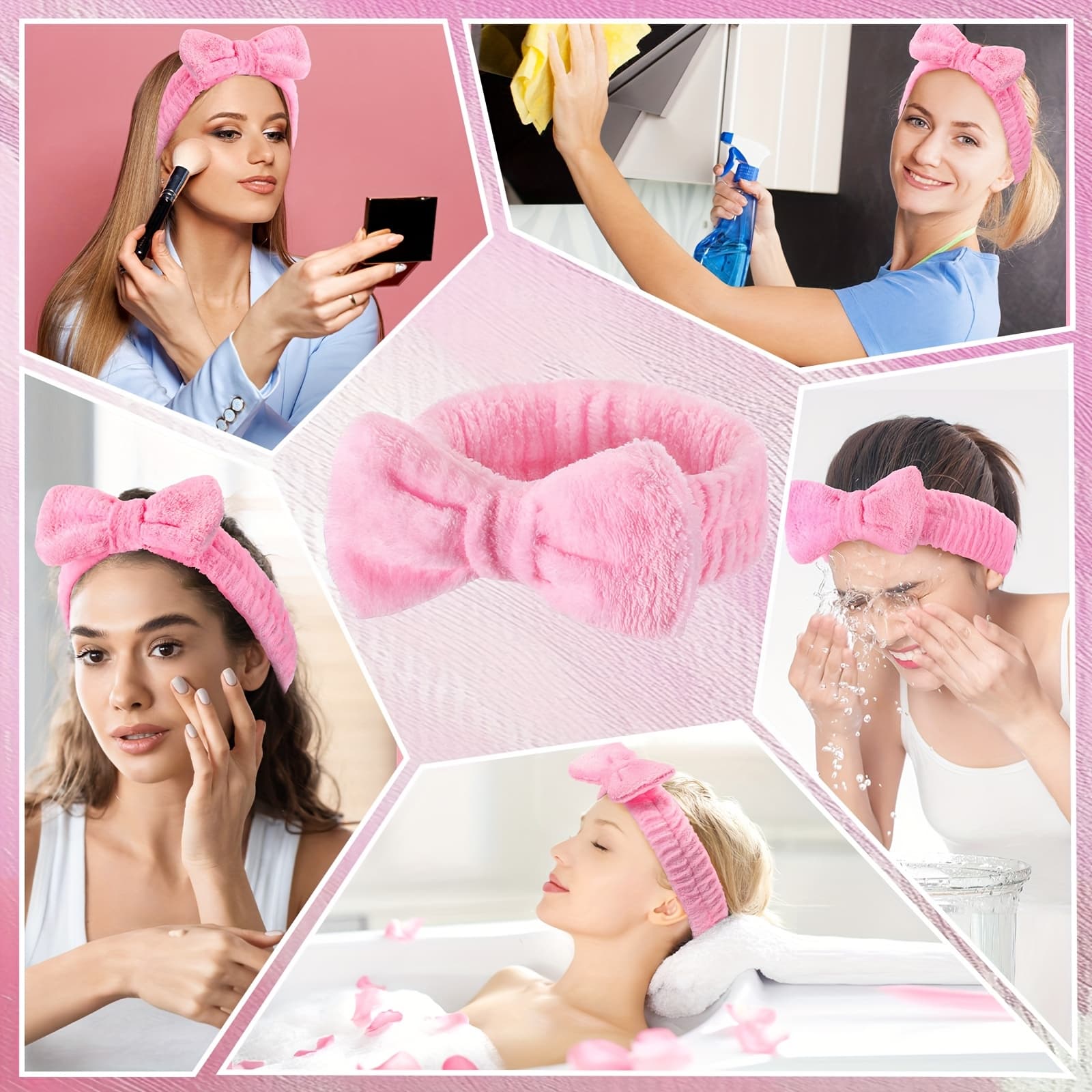 TEMU 50pcs Bulk Headbands With Removable Bows - Soft Microfiber Elastic Hairbands For Women &, Skincare, Makeup, Favors, Salon & Facial Cleansing - Pink Bowknot Hair (bulk Pack)