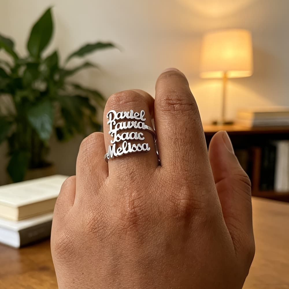 TEMU [customized] Stainless Steel Golden Name Ring, Personalized Custom Multi-name , Custom Jewelry Gift, Holiday Gift, Birthday Gift, Perfect Gift