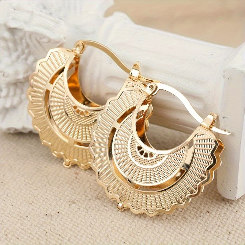 TEMU Fashion Hip Hop Rock Hoop Earrings For Women's Earring Golden Copper Plated Circle Heart Earrings Wedding Jewelry Accessroies Gift
