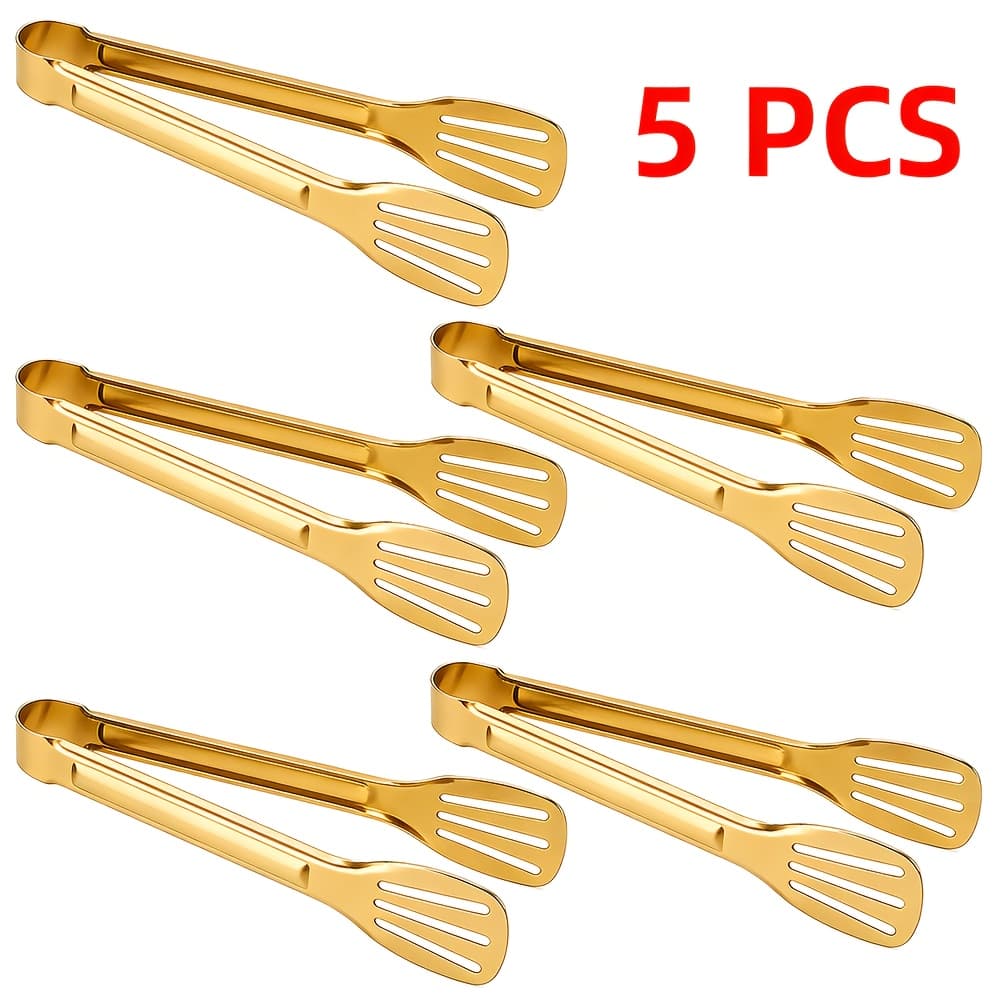 TEMU Outdoor Stainless Steel Bbq Tongs 5pcs Set - Ideal For Grilling, Barbecuing, And Salads - Perfect For Picnics, Camping, Rv Trips, And Sturdy Food Tongs For Home And Restaurant Use