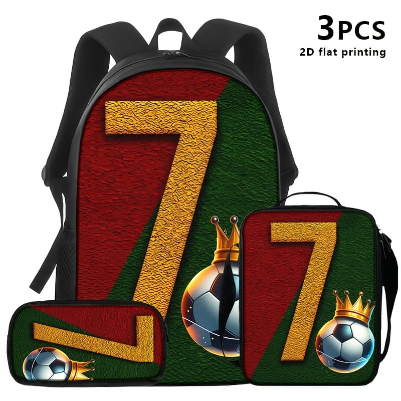 TEMU 1pc/2pcs/3pcs Featuring A Backpack, Crossbody Bag, And Storage Bag. Football Theme With , Crown, And Red/green Color Scheme. Suitable For Sports Enthusiasts And Everyday Use.