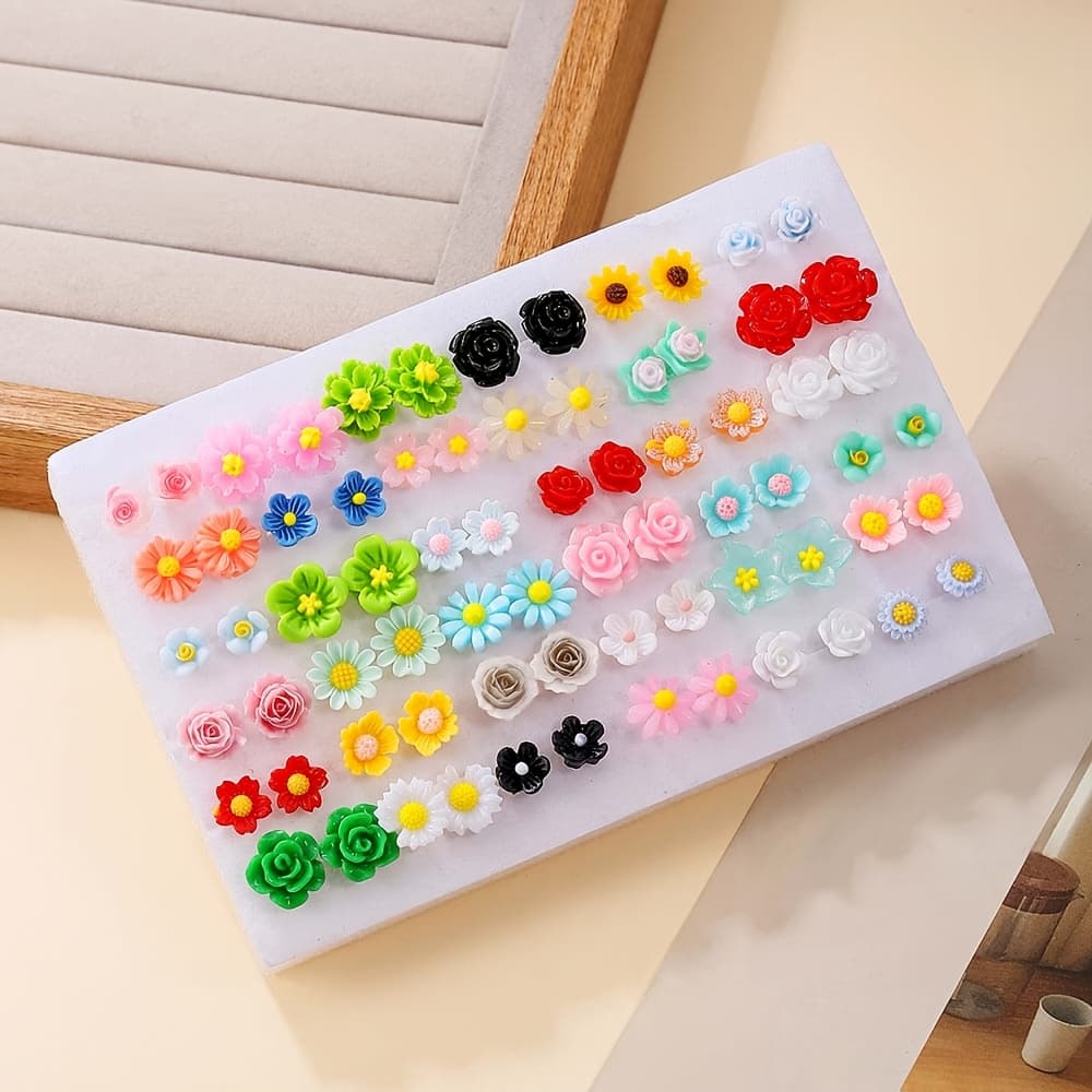 TEMU 36-pair Set Of Fresh Spring Floral Earrings, Perfect For Casual Travel And Vacation Wear Or As A Gift For