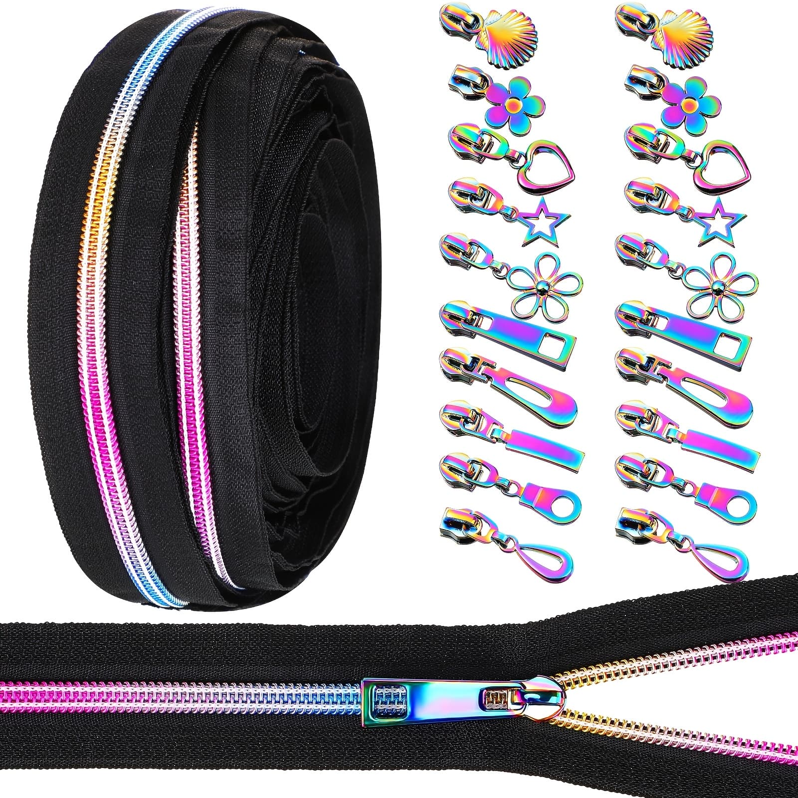 TEMU #5 Belts, The Yard, Size 10 Rainbow Tooth Nylon Zipper, With 20 Colorful Metal Sliders (10 Styles), Suitable For Sewing And Tailoring Crafts (black)