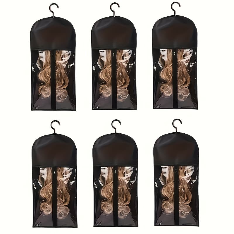 TEMU 6pcs Wig Storage Bags With Hangers - Durable Hair Extension Organizer For Multiple Wigs & Accessories
