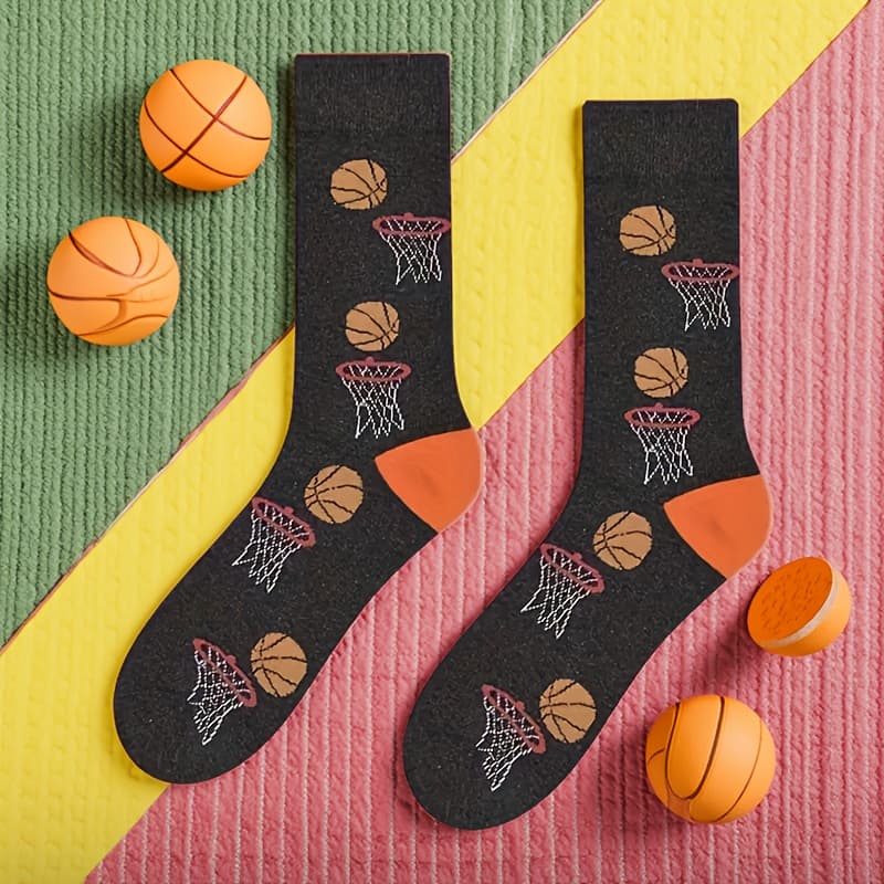 TEMU 1 Pair Men's Basketball Theme Socks | Fashionable Sports Style, Comfortable And Breathable, Ideal For Sports Enthusiasts, , Unisex, Perfect For Autumn And Winter