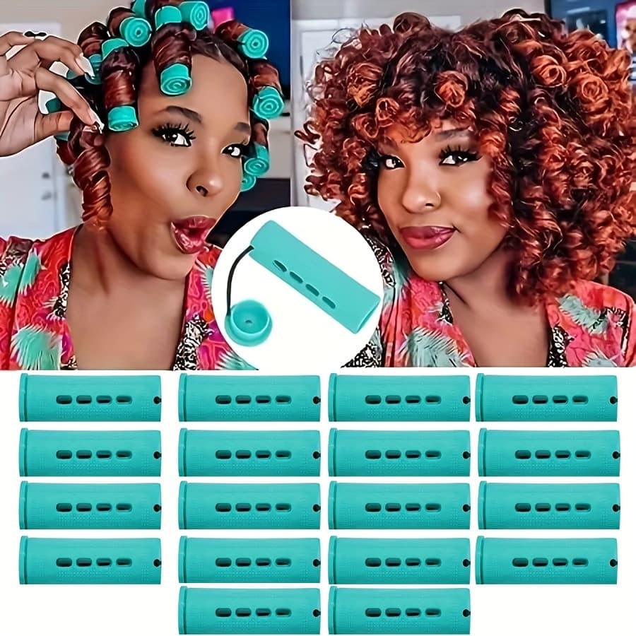 TEMU 18pcs Hair Perm Rods Set - Diy No Heat Curlers & Rollers Kit With Hook For All Hair Types, Ideal For Women And Men, Heatless Hair Curlers For Long Hair