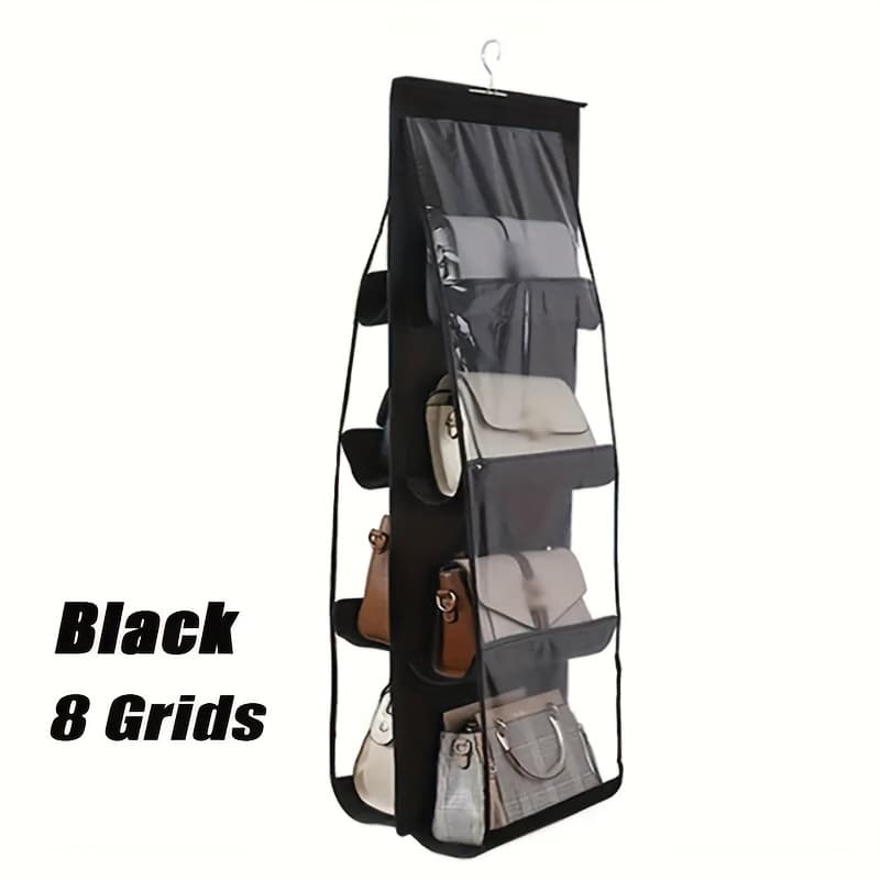 TEMU 8 Pockets Hanging Purse Handbag Organizer Clear Hanging Collection Storage Holder Purse Bag Wardrobe Closet Space Saving Organizers