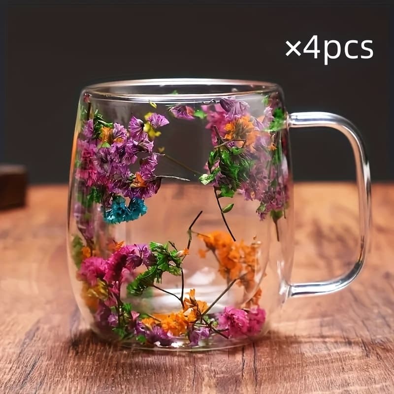 TEMU 4pcs, 12oz/350ml, Reusable Glass Cups, Durable And Beautiful Hot And Cold Drink Cups, Cups, Tea Water Cups, For Gifts, Very Suitable For Home Or Office Use