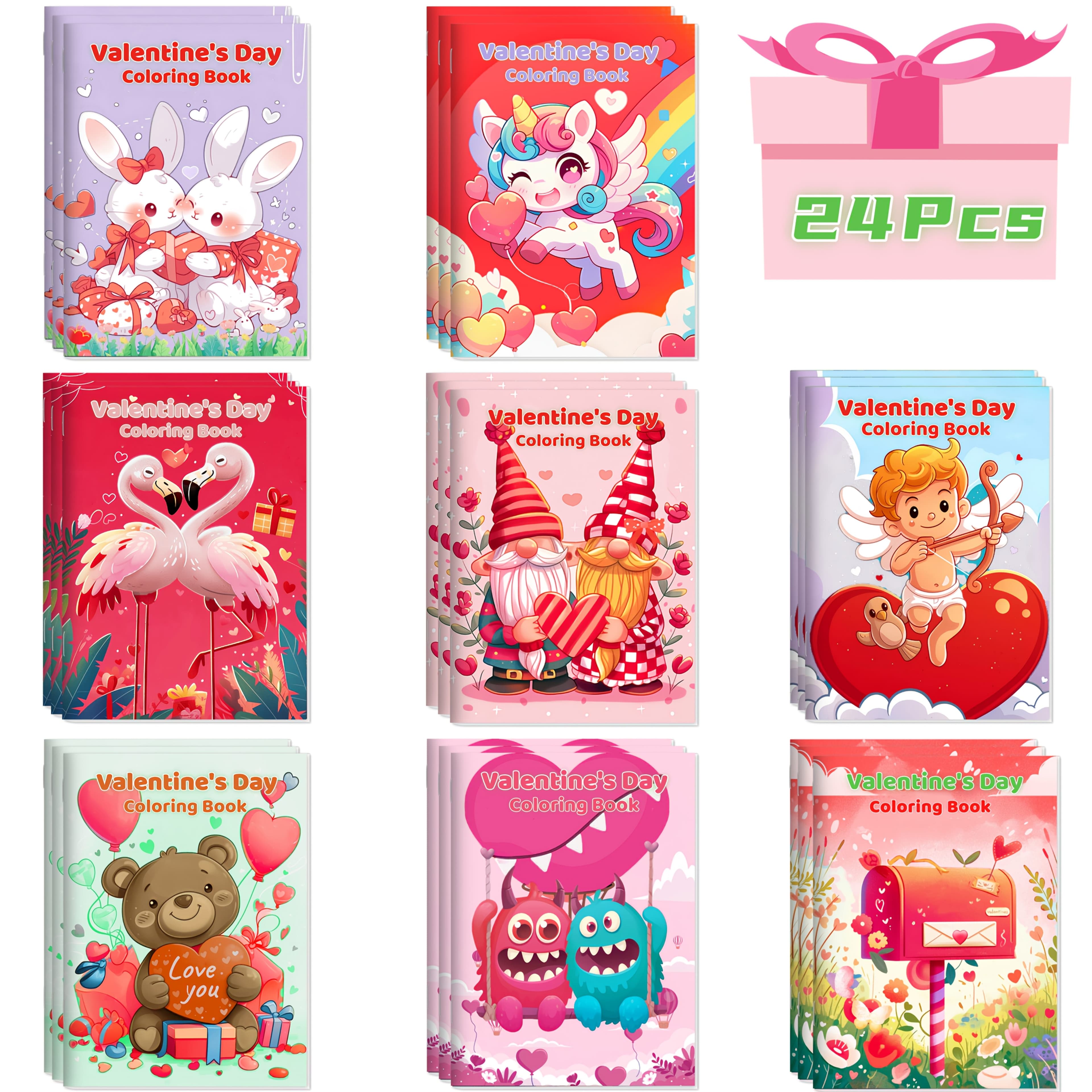 TEMU 24pcs Valentine's Day Coloring Books For - Assorted Designs, Paper Material, Classroom Gifts, Party Favors, Fillers, Bulk Set