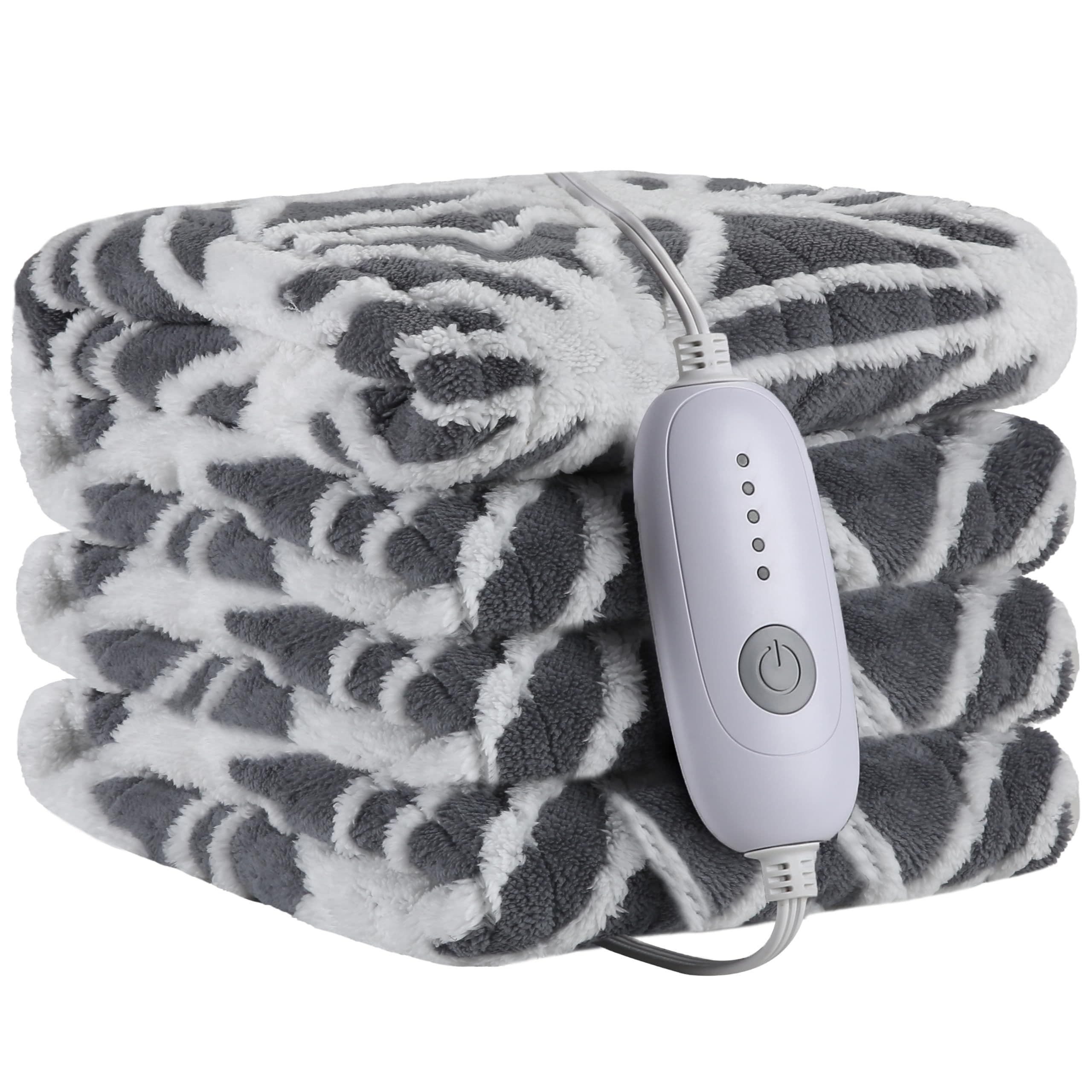 TEMU Electric Full Size 72 * 84 Inches Luxurious Jacquard Polar Fleece With 5 Heating Levels & Timer Up For Bedding Homeuse - Grey&white.