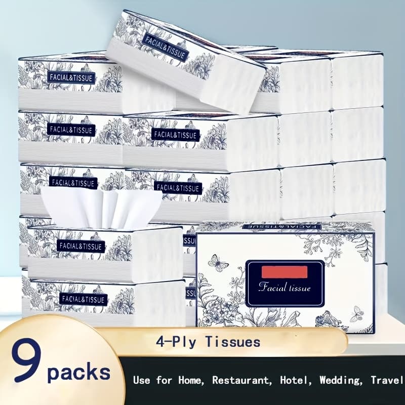 TEMU 9 Packs Of Facial Tissue, 250 Sheets Per Pack, High-quality Personal Tissues, Disposable Napkins For Home And Dining, Suitable For Home, Hotel, Travel, Car, Convenient To Carry