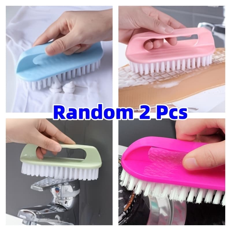 TEMU Random Color 2pcs Of Stiff-bristle Plastic Brushes, Hard-bristle Shoe Brushes, Laundry Brushes, Multifunctional Floor Brushes, Clothes Scrub Brushes For Household Cleaning, Multiple Uses.