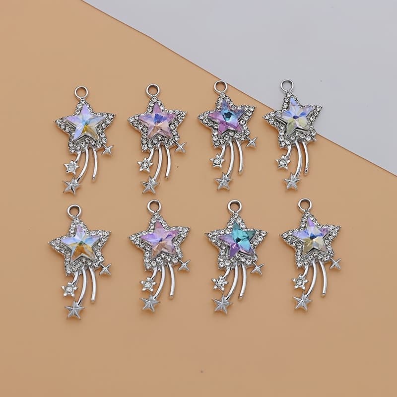 TEMU 8pcs Meteor Charms Mix Crystal Colorful Yellow Colorful Purple Colorful Light Colorful Meteor Charm Alloy Earrings Making Bracelet Earrings Necklace Hollow Star Meteor Pendant
