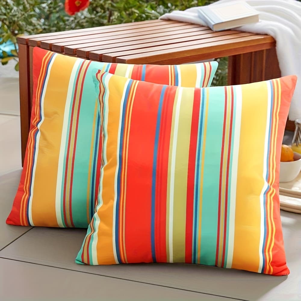 TEMU 2pcs, Double-sided Printed Outdoor Throw Pillowcases, 17.72 X 17.72in Decorative Square Pillowcase Set (2pcs), For Patio Furniture, Tents, Gardens, Striped (red)