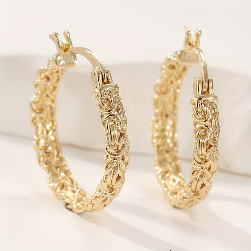 TEMU Vintage Copper Material Carved Textured Earrings, Shiny Round Earrings For Women