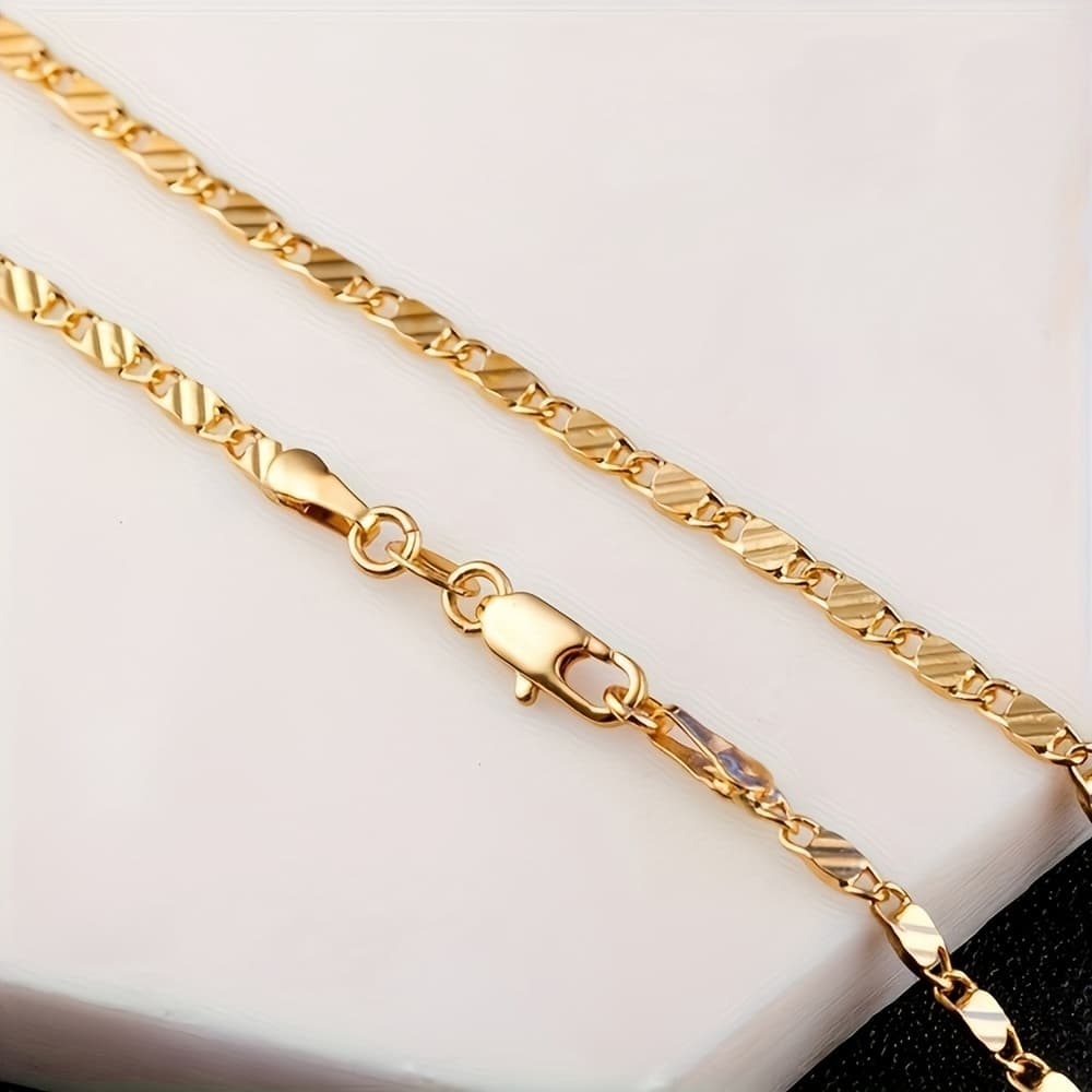 TEMU 1pc 16-30 Inches Fashionable Luxurious Golden, 2mm Wide Flat Chain Clavicle Chain Necklace, Exquisite Jewelry Gift