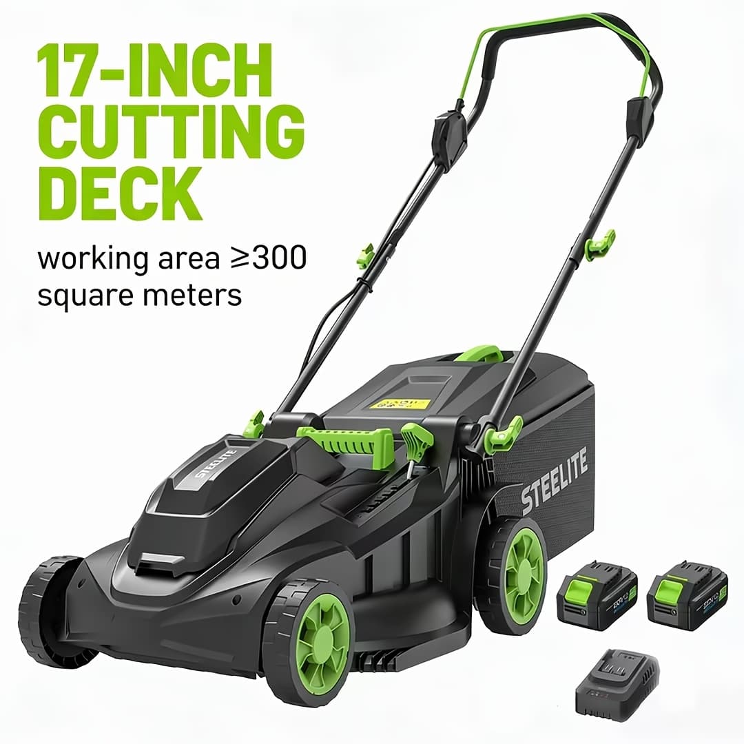TEMU Deli 17" Cordless Lawn Mower, 2x21v Battery Powered Walk-behind Push Mowers, Electric Lawn Mowers With Brushless Motor, 2-in-1 Mulching & , 6 Adjustment, 2*4.0ah Battery Included