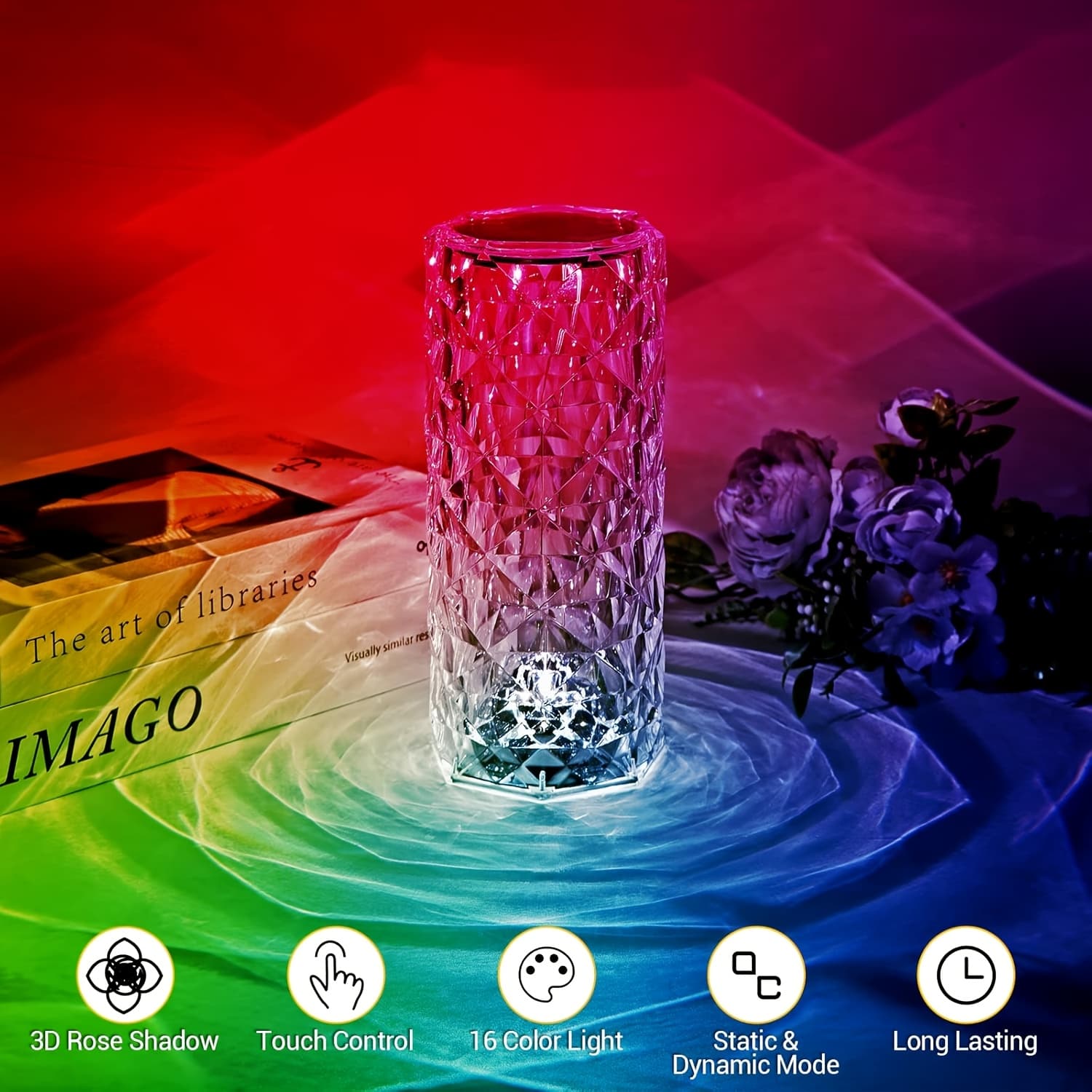 TEMU Portable Crystal Table Lamp, 16 Control Rechargeable Lamp, Crystal Bedside Lamp, Night Light, Room Decor Desk Lamp, Bedroom, Living Room, Kitchen, Dining Room Lamp(16-)