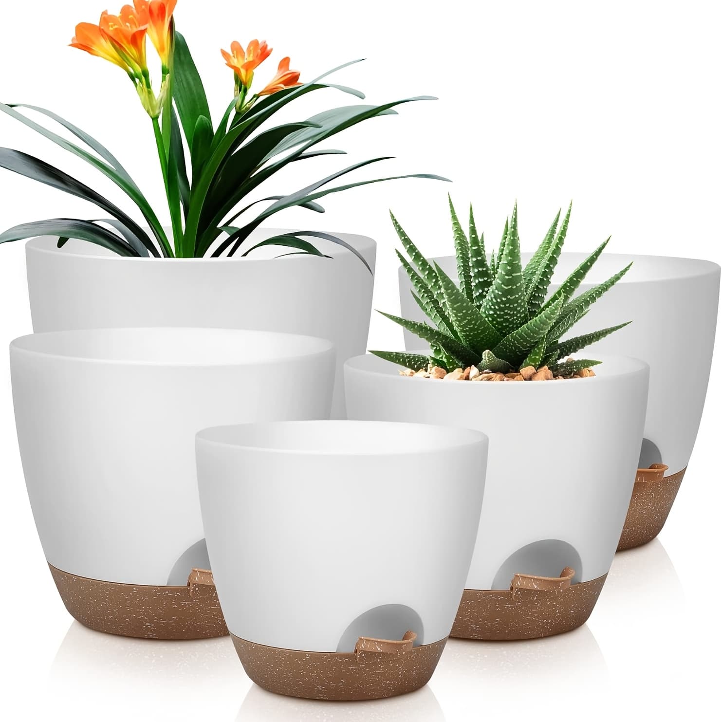 TEMU 5pcs 5/5.5/6/6.5/7in White Self Watering Planters, Plant Pots With Drainage Holes And Saucers, Nursery Planting Pot For Indoor&outdoor Plants Gardening Gift,home Decor