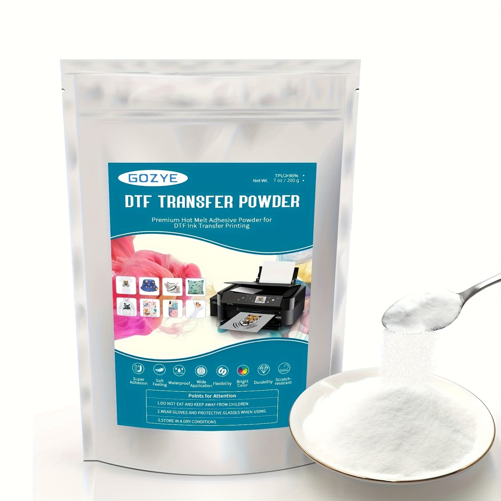 TEMU Dtf Transfer Powder - 200 G/7oz Dtf Adhesive Powder Preheat For Heat Transfer Pet Film Printing, Digital Prints Supplies With Dtf Pet Film And Ink
