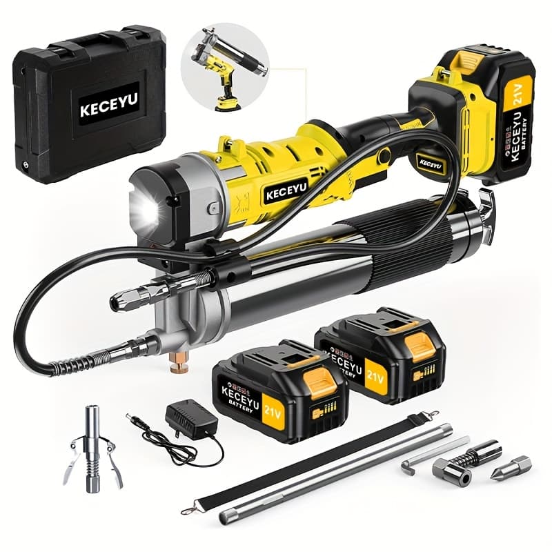 TEMU [super Grease Gun] 10000 Psi Cordless Grease Gun Kit, Super Electric With 2 Batteries And Charger, 39.4 Inch Flexible Hose, Battery Powered, Led Light, Valentine's Day Gifts For Boyfriend