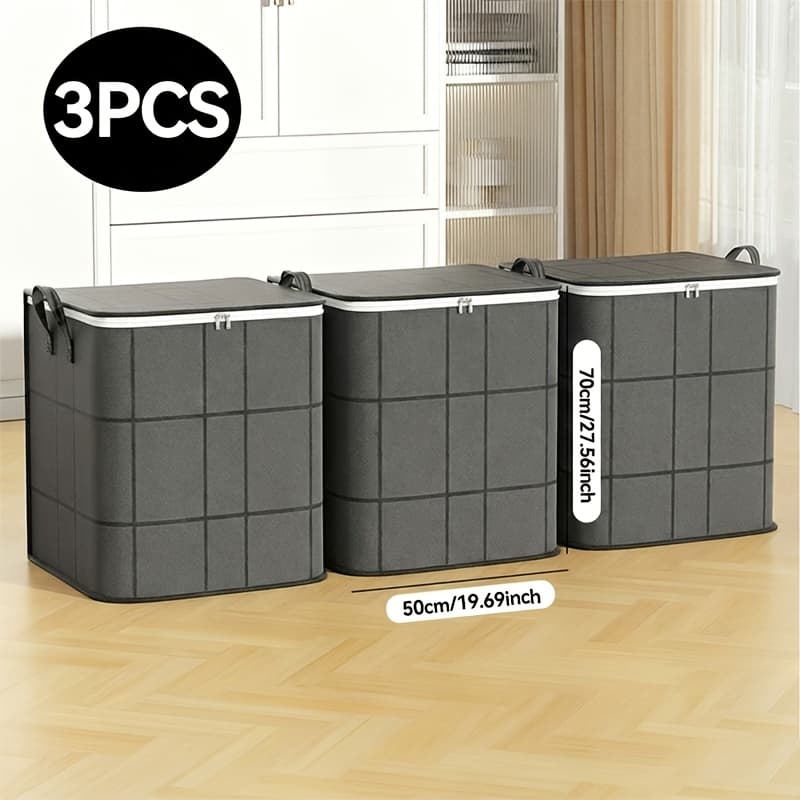 TEMU Set Of 3 Spacious Storage Bags Made From Non-woven Fabric, Featuring Zippers And Handles. Ideal For Organizing Quilts, Dresses, Clothing, And Home Textiles, Under-bed Storage