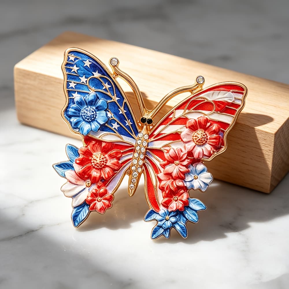 TEMU 1pc Solevdo American Patriotic Brooch Pin - Vintage Enamel Collar Pin Suitable For Clothing, Suits & Coats, Stars & Stripes Flower Boutonniere For , For 4th Of, Christmas, Wear, Gift Accessory