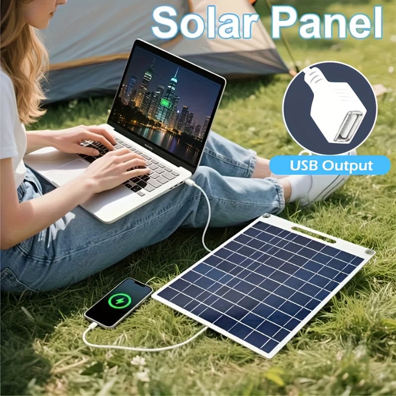 TEMU Portable Solar Charging Panel-lightweight, 5v Usb Ports For Mobile Power, Mobile Phone Charging Bank, Flashlight, Fan, Home Backup Power Supply, Solar Charger For Camping, Hiking & Outdoor Use