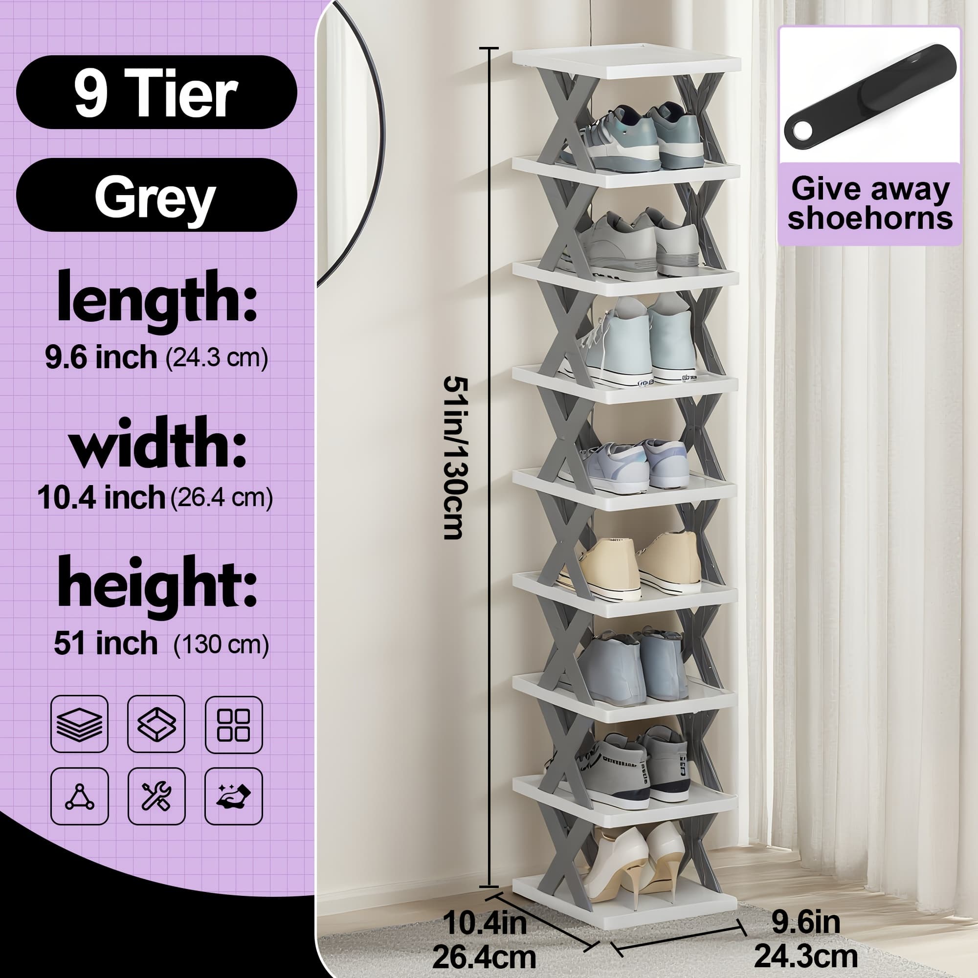 TEMU Foldable 6-9 Layer Shoe Rack, Space-saving Shoe Storage Rack, Durable Plastic - Shoe Storage Organizer, , Suitable For Small Space, Bedroom, Living Room, Hallway, Wardrobe