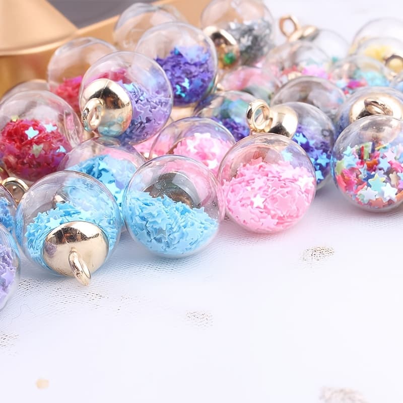 TEMU 100pcs Glitter Glass Ball Pendants - Shiny Multicolor Diy Charms Suitable For Jewelry Making, Keychains, Hair Accessories & Costume Decor - Handmade Craft Beads With Glass Spheres