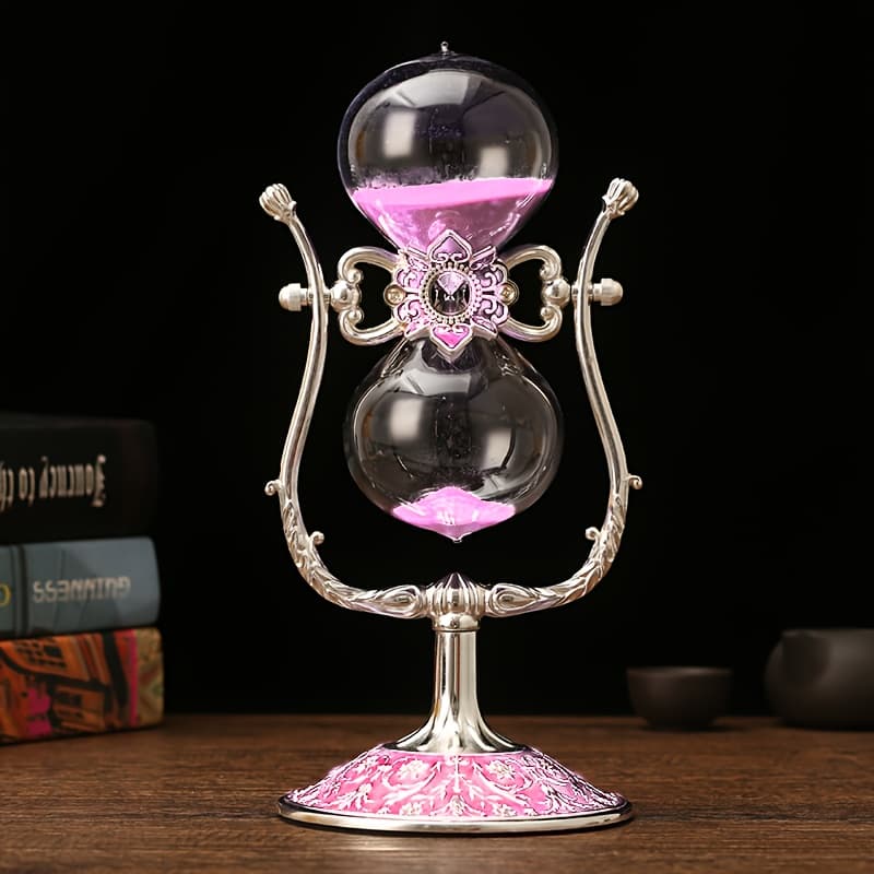 TEMU 1pc Vintage And Elegant Glass Hourglass Timer | U-shaped Design With Carved Metal Bracket, Ideal For Living Room And Office Decor, No Electricity Needed, Perfect Valentine's Day Gift