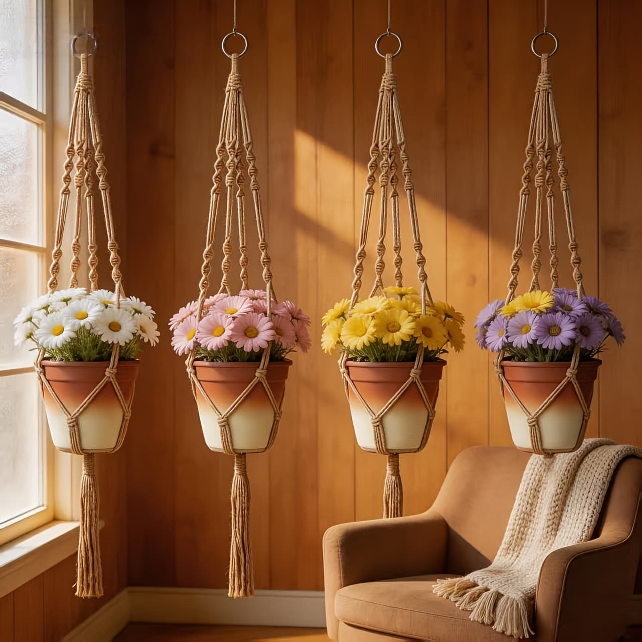 TEMU Macrame Plant Hangers Indoor Hanging Planter Basket Decorative Flower Pot Holder Jute Rope For Indoor Outdoor Home Decor, Brown