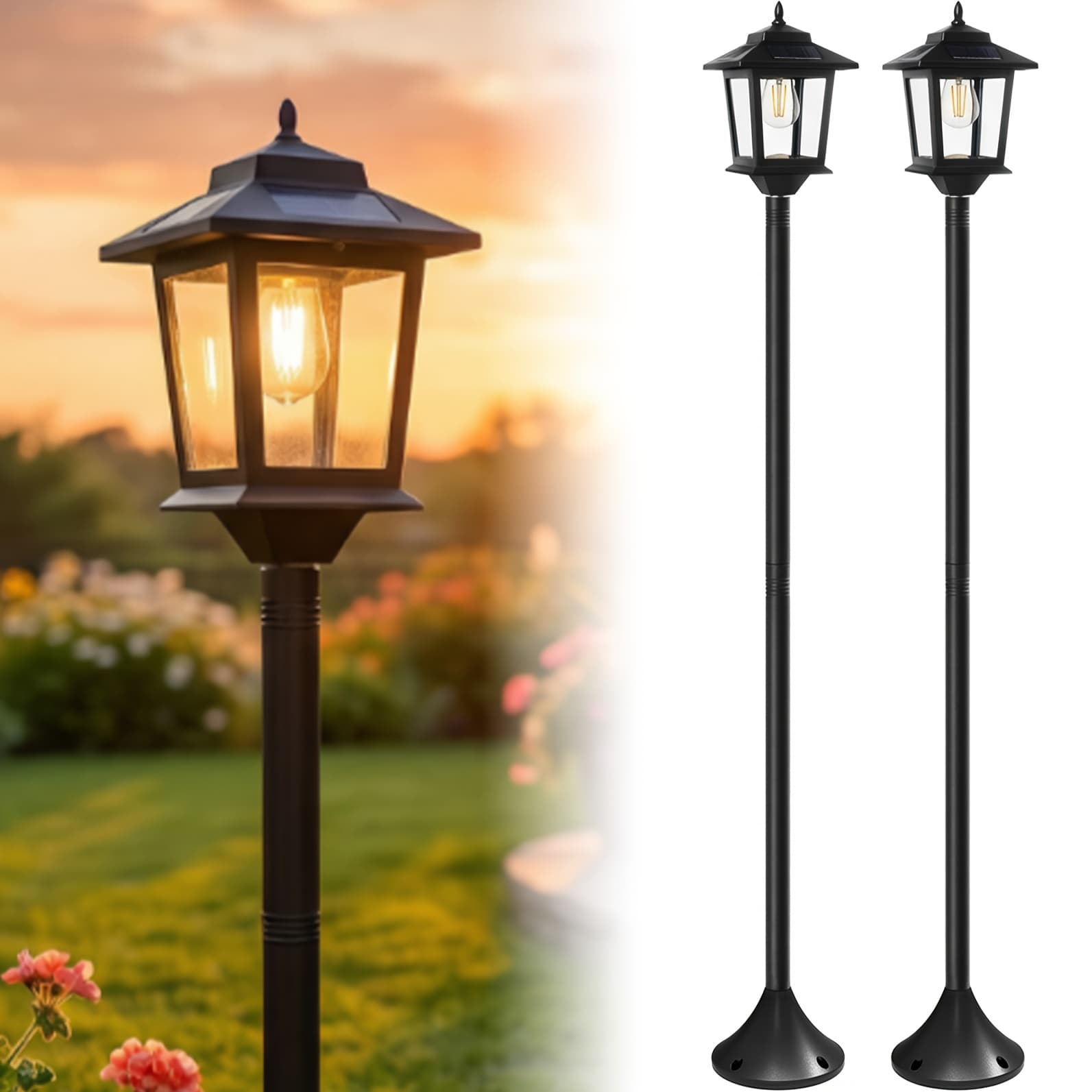TEMU Set Of 2 Solar Lamp Posts, Suitable For Outdoor Use, Ideal For Christmas Decor, And Perfect For Gardens, Patios, Lawns, , Driveways, And Entrances