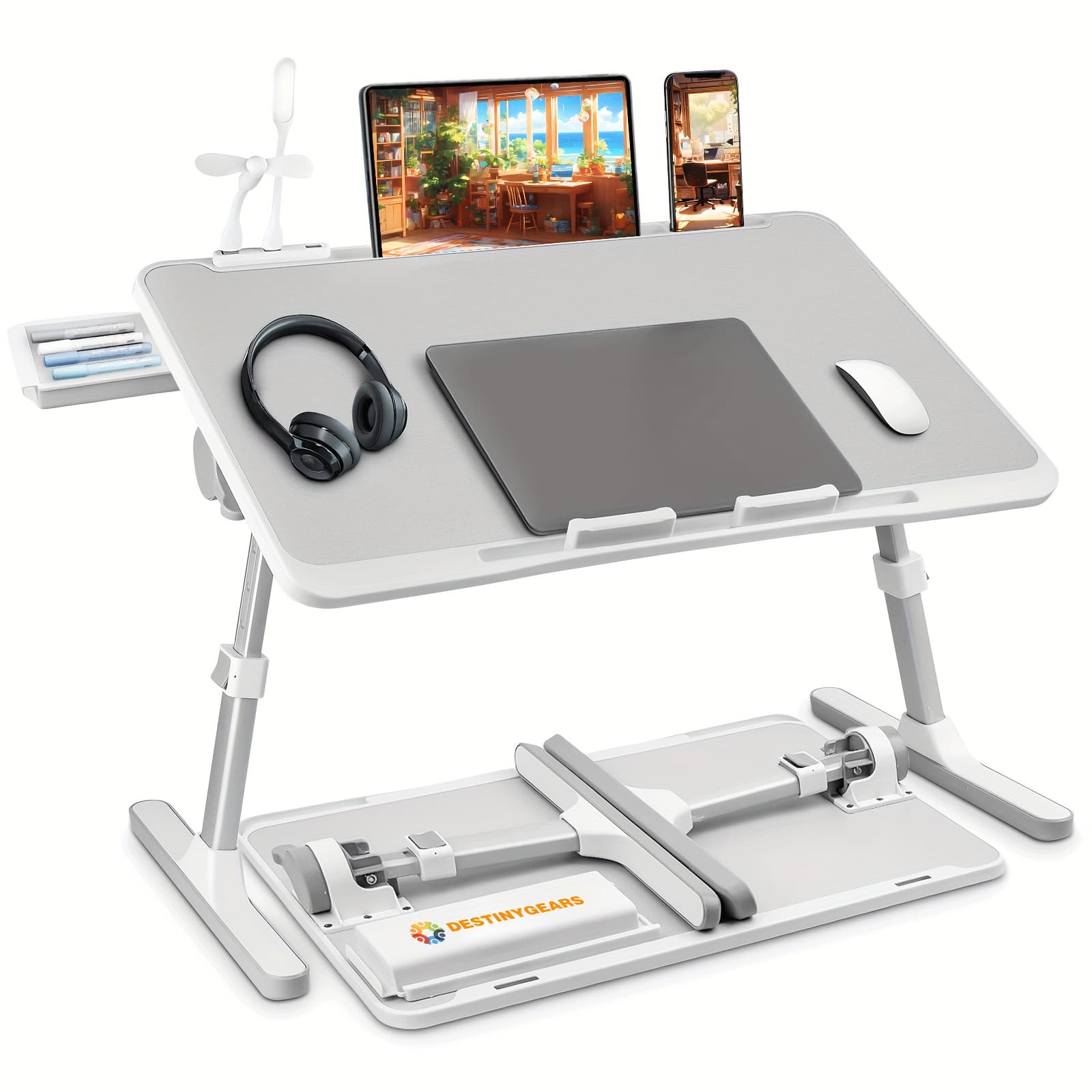 TEMU Lap Desk Bed Tray Table, Adjustable Laptop Stand For Bed With Usb/light/ Fan/drawer, Portable Laptop Desk Table For Bed/couch/sofa/ Reading/writing, Bed Trays For Eating And Laptops