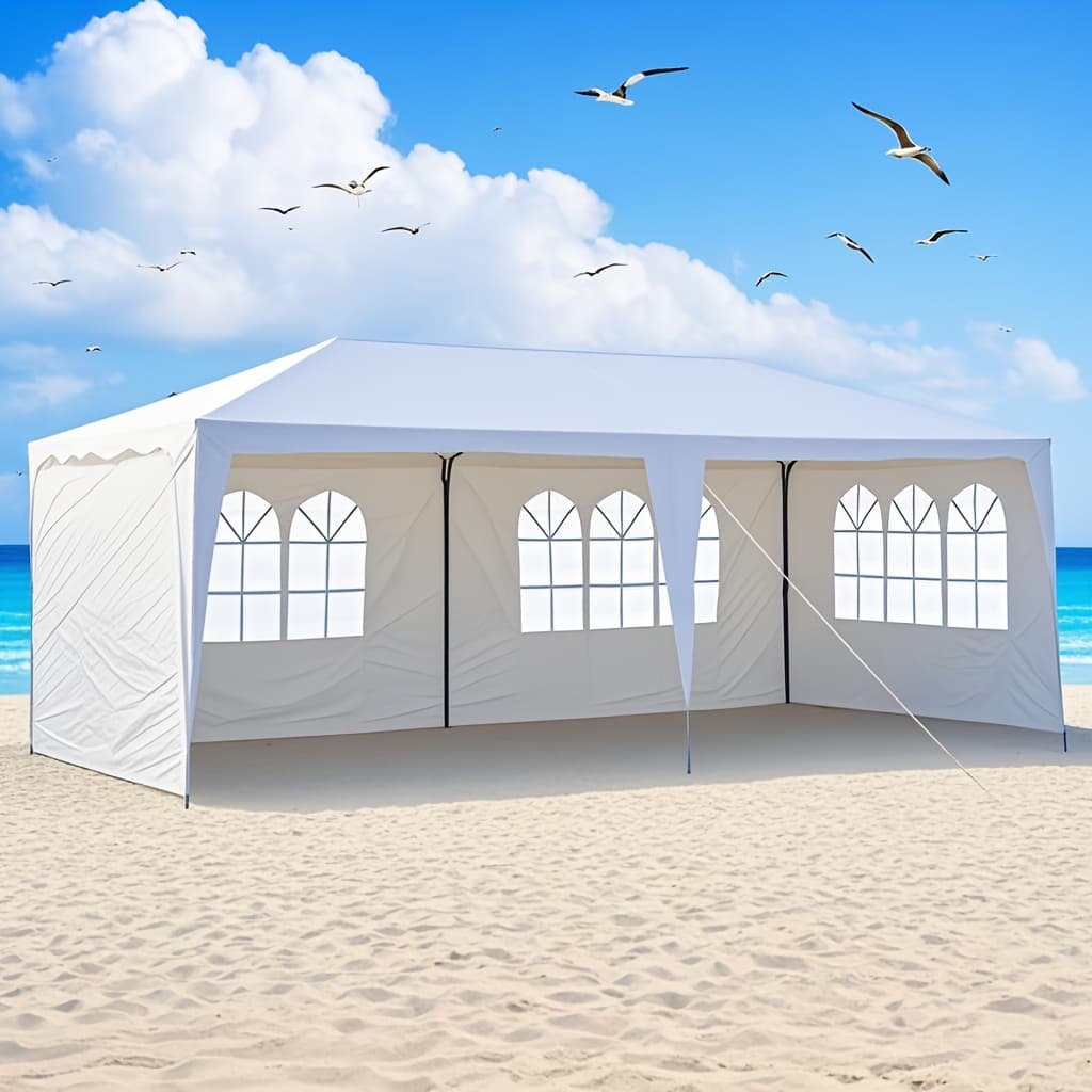 TEMU 10x20 Feet - 4 Panels - White - Pergola - Iron - Pe Fabric. Ideal For Use: Winter Fire , Summer Camping Events, Weddings
