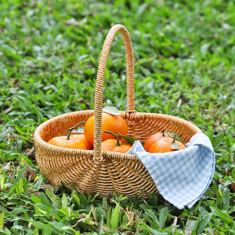 TEMU Rattan Storage Basket With Handle, Multipurpose Wicker Basket For , Rustic Farmhouse Decor