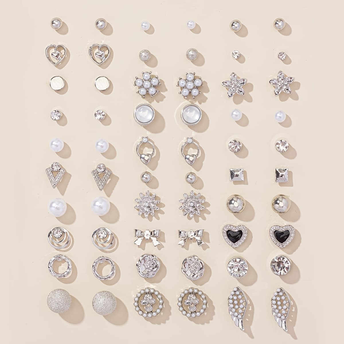 TEMU 1 Set Of 30 Pairs Of Fashionable, Easy, Unique, Fresh Flower And Heart Stud Earrings For Women, Dating Earrings Set, Gift Set, Daily Wear Additions Gift