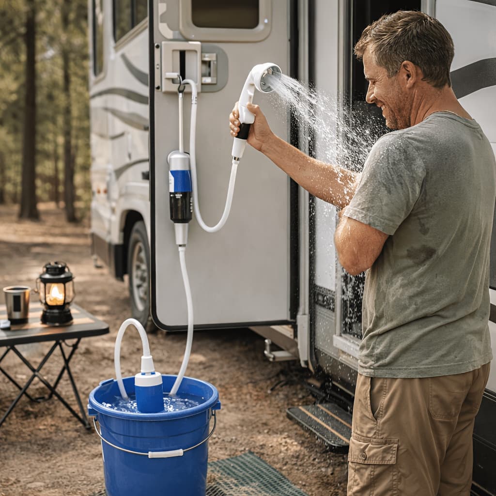 TEMU Portable Outdoor Camping Shower System, Handheld Travel Shower Kit For Beach And Hiking, Multi-use For Pet Washing, Car Cleaning And Garden, Anywhere