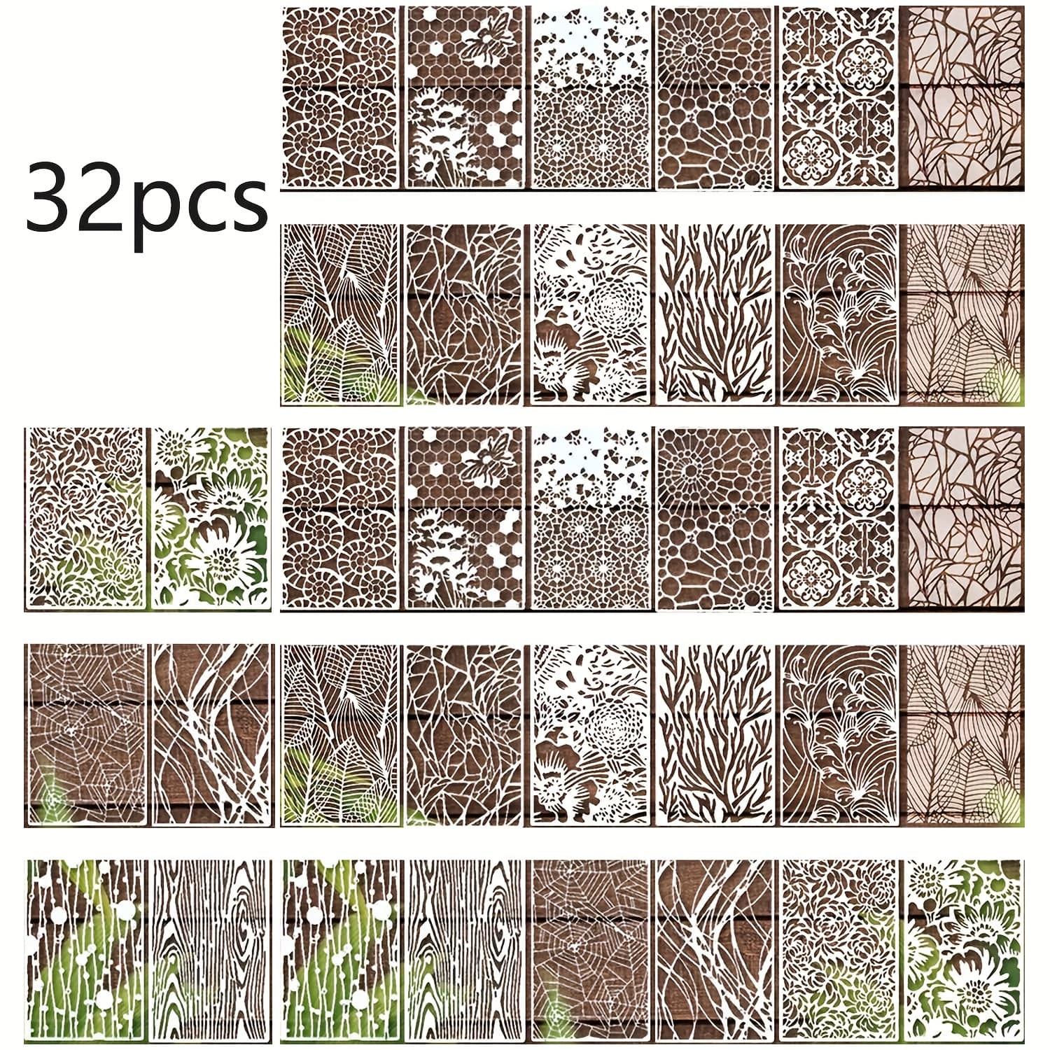 TEMU 32 Templates With Artistic Textured Patterns, Suitable For Card Making, Graffiti Walls, Diy Crafts, Furniture Paper, And Texture Themed Templates. Reusable For Diy Projects
