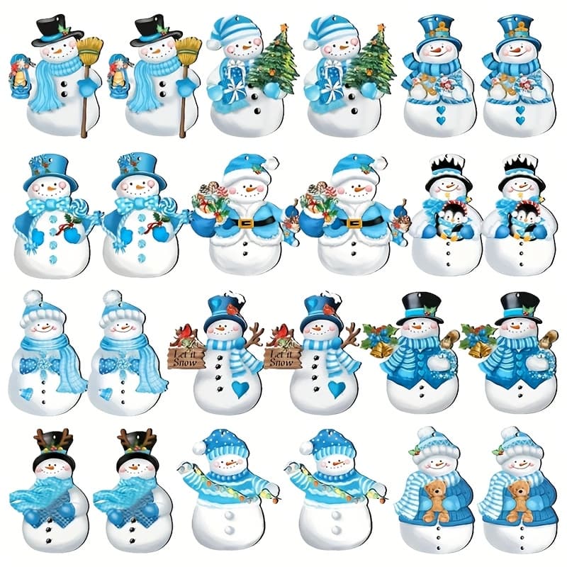 TEMU Set Of 24 Christmas Blue Snowman Decorations, Wooden Ornaments For , Holiday Craft Supplies For Winter, Thanksgiving, And Christmas Celebrations (includes Hemp Rope)