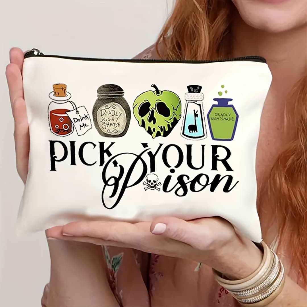 TEMU & Villain Poison Themed Makeup Bag - Large Capacity, Travel, Vacation, Business, Fitness & Outdoor Use - Ideal Halloween Gift For Women