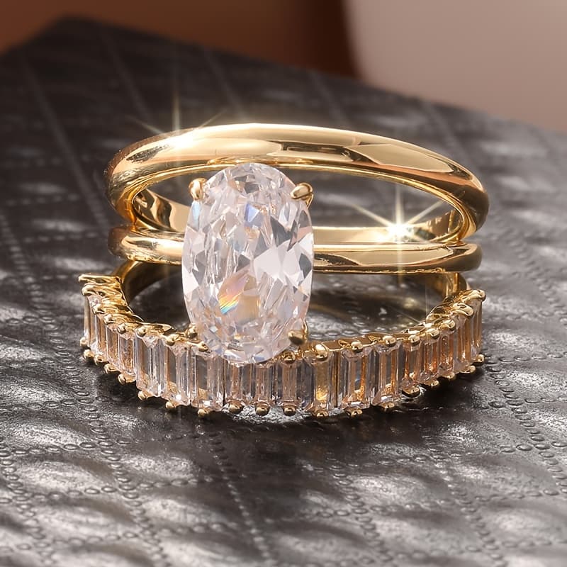 TEMU 3 Elegant Stacked Rings Per Set, Set With Sparkling Artificial Synthetic Zirconia Engagement/wedding Rings, Banquet Decorations, Luxurious Jewelry