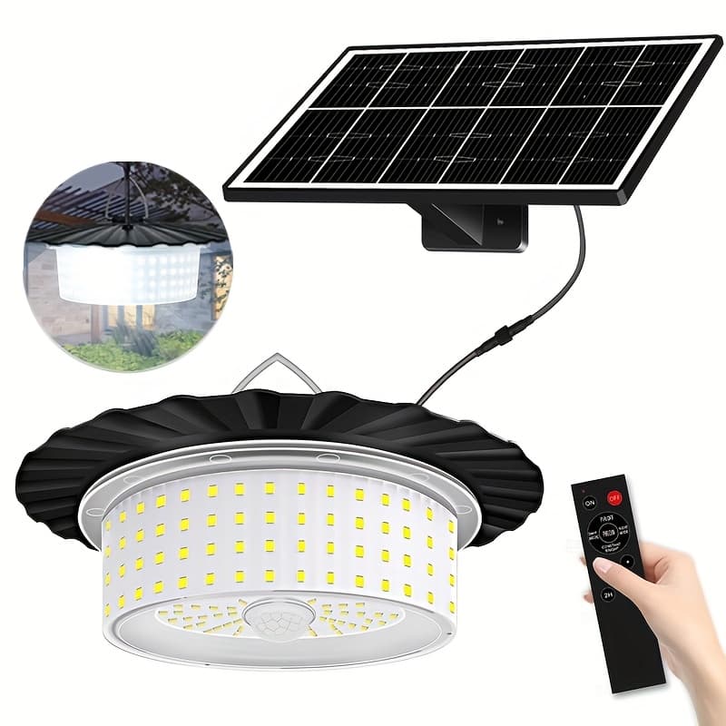 TEMU 244-led Outdoor Pendant Light With Motion Sensor & Remote Control - Floodlight, 5 , Solar Panel Detached For , For Patio, Deck,, Driveway